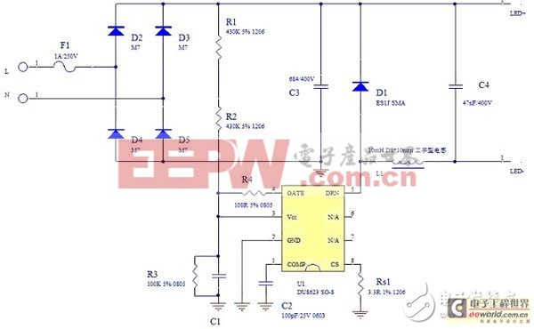 基于DU8623芯片的無(wú)電解電容3W非斷絕球泡燈方案（電子工程專輯）